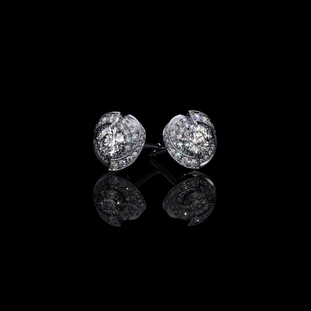 Galactique Earrings in White Gold with Ideal Cut Melee Diamonds